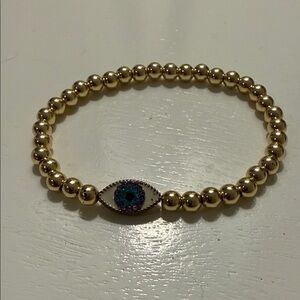 BaubleBar Gold Beaded Bracelet with Evil Eye